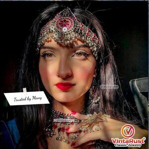 Handmade Afghan Jewelry Set: Tribal Necklace, Head Piece & Earrings